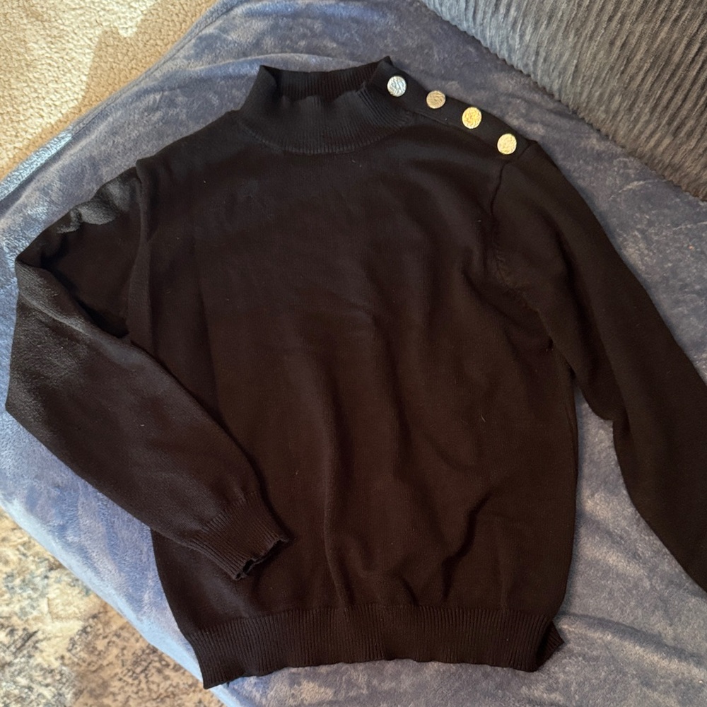 Elegant Black Turtleneck Sweater with Button Detail